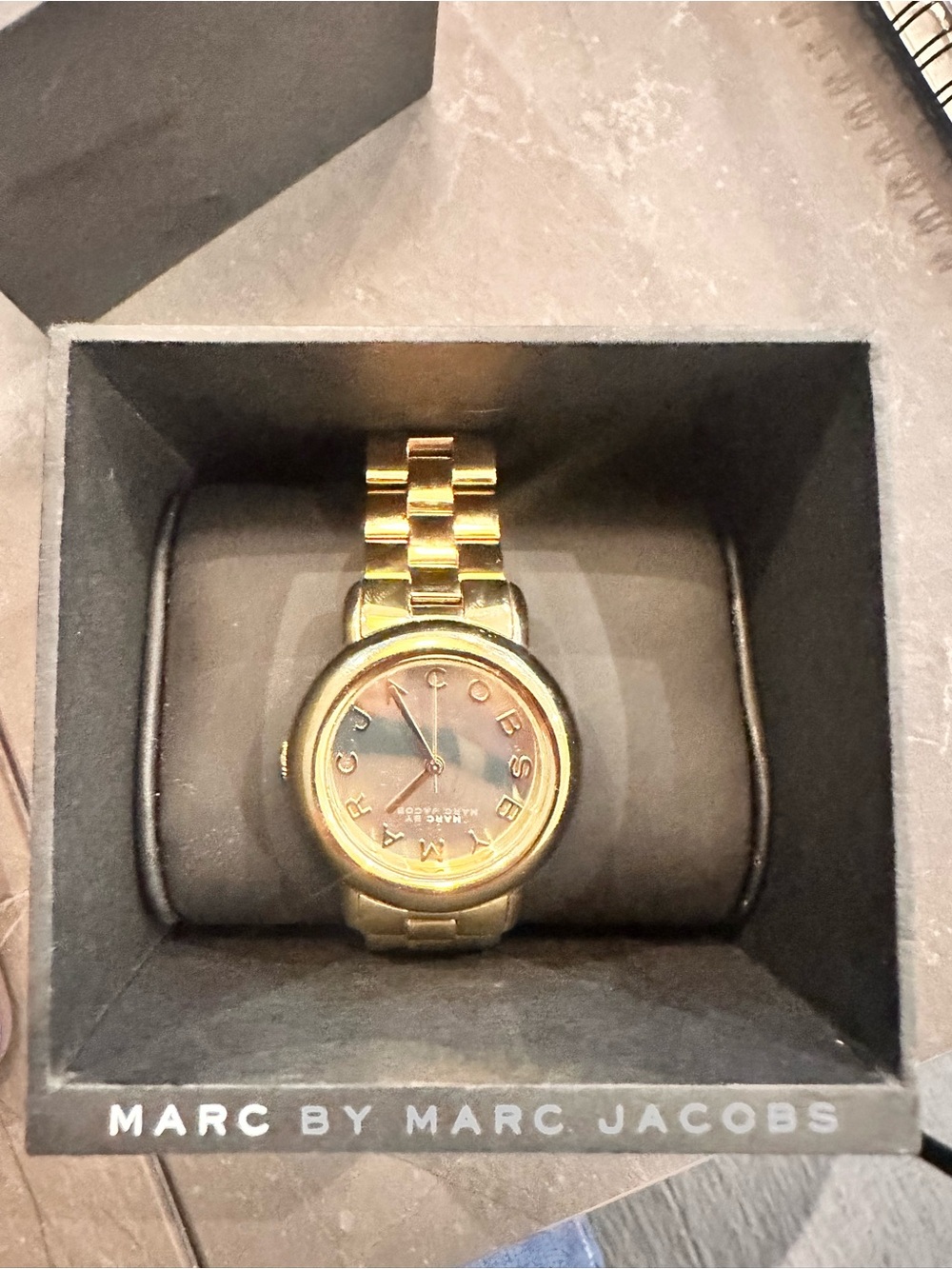Marc Jacobs Gold-Tone Round Bracelet Watch with Logo Dial